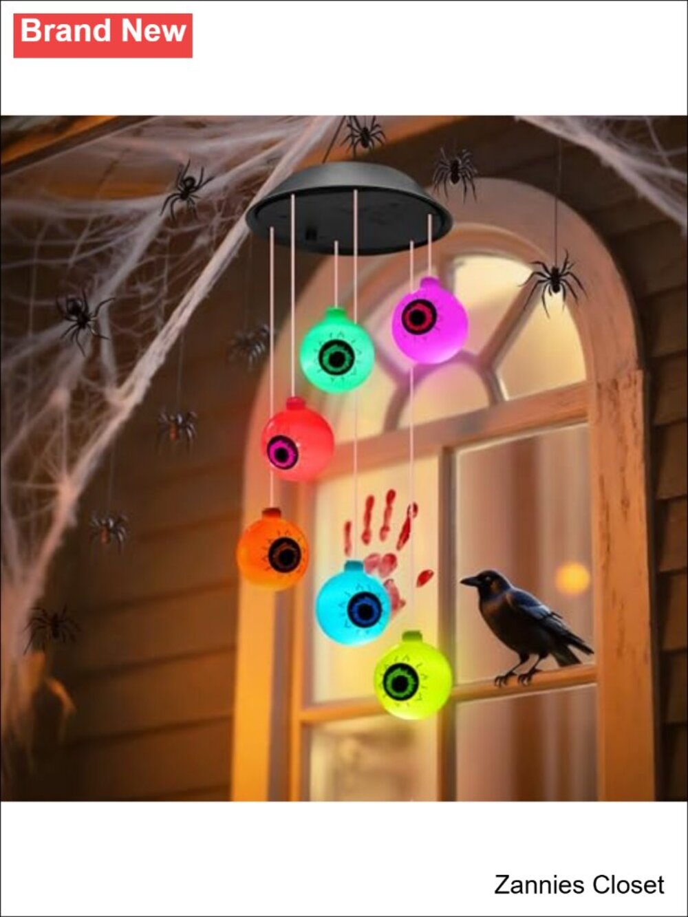 👻 Solar Halloween Eyeball Wind Chimes Lights Outdoor Decor 6 LED Set